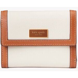 S Kate Spade Katy Bifold Flap White & Brown Leather Wallet KB229 NWT $188 Retail